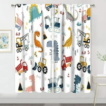 Dinosaur Kids Curtains for Bedroom 42Wx63H Inch Rod Pocket Boy Construction Truck Cartoon Animal Cute Dino Colorful Window Drapes Child Toddler Living Room Window Treatment Fabric 2 Panel