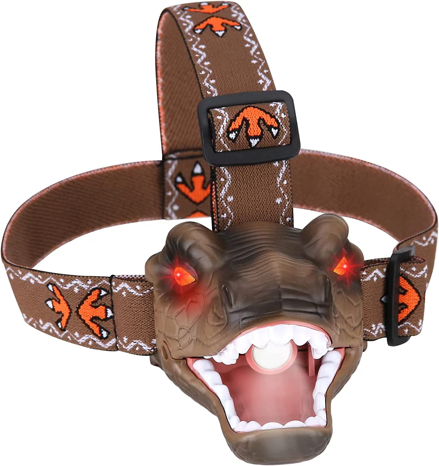Dinosaur Kids Headlamp, T-Rex Dinosaur Led Headlamp Flashlight, Dinosaur Toy Headlamp Flashlight with 4 Lighting Mode for Boys, Girls’ Camping, Hiking, Reading and Party (Brown)