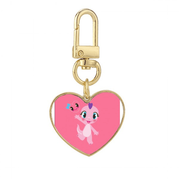Dinosaur Kingdom Love You Gold Heart Keychain Metal Keyring Holder