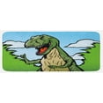 thumbnail image 1 of Dinosaur Kitchen Mat, Cartoon T-Rex with Funny Face Giving Thumps up Clouds Trees Sky, Plush Decorative Kitchen Mat with Non Slip Backing, 47" X 19", Dark Green Pale Blue, by Ambesonne, 1 of 1