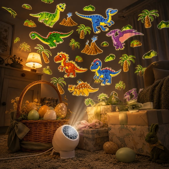 Dinosaur LED Projector Light, Rotating Prehistoric Dinosaur Volcano Palm Tree Pattern Projection Lamp, Decorative Ambient Light for Bedroom Party Theme Events Home Decor