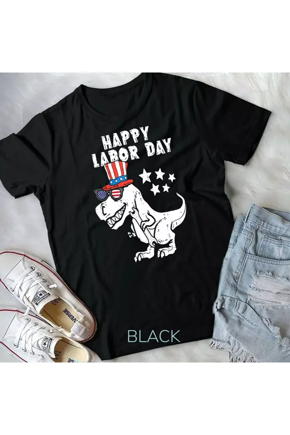 Dinosaur Labor Day Shirt, USA and American Flag Themed Graphic Design Unisex T-Shirt