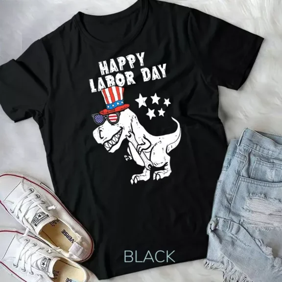 Dinosaur Labor Day Shirt Usa American Flag Unisex T-Shirt Unisex S-5XL Hot Trending Shirt, Vintage Birthday Gift