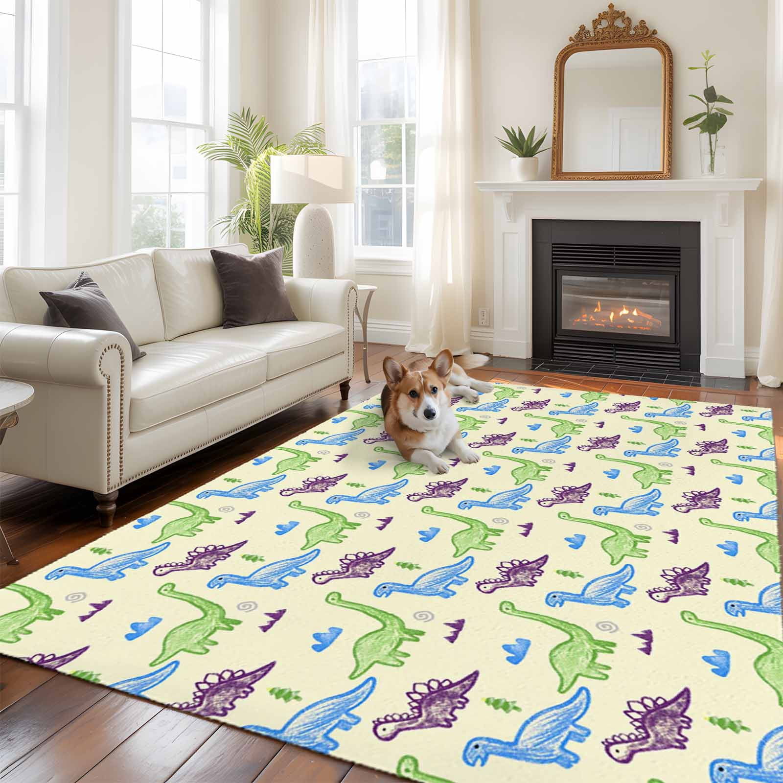 Dinosaur Large Area Rugs 8x10 ft Cartoon Green Blue Purple Animal Small ...