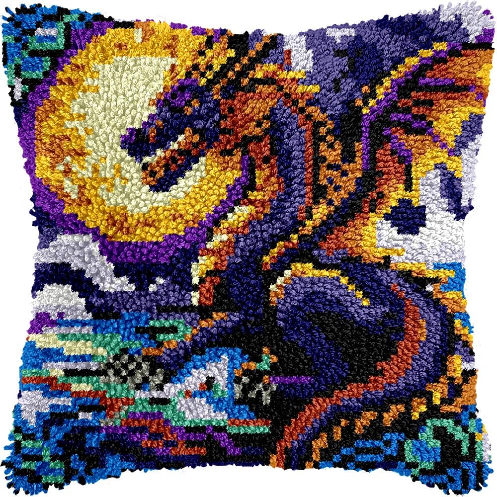 Dinosaur Latch Hook Kits Pillow kits Cushion Throw Pillow Embroidery Craft Kits DIY Kits of DIY Hooking Pillowcase Cover Supplier with Color Printed Canvas 43x43cm (229)
