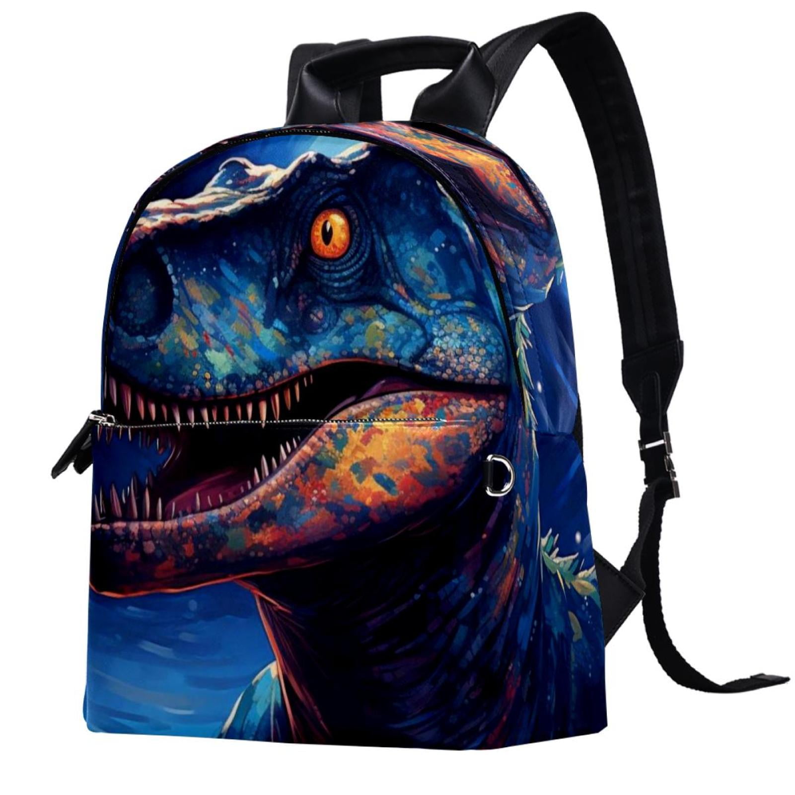 Dinosaur Leather Backpack with Adjustable Shoulder Straps Large Capacity Printed Design Lightweight Men Women Teens Work School Camping Book Bags