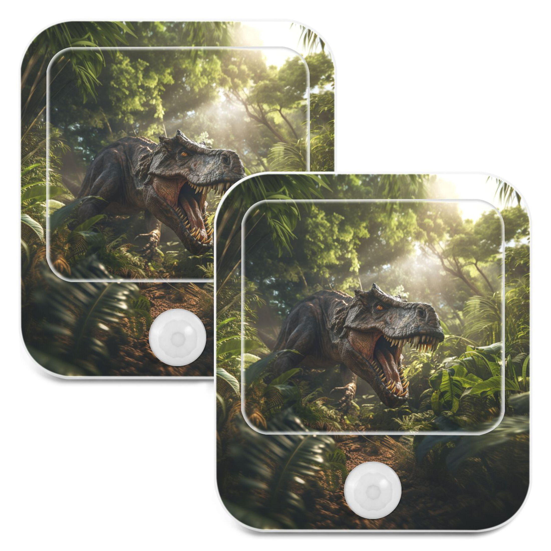 Dinosaur Leaves Trees Sunlight Night Lights Plug into Wall LED with Auto Light Sensor Warm Light for Kids Hallway Bedroom Living Room Kitchen Bathroom Set of 2
