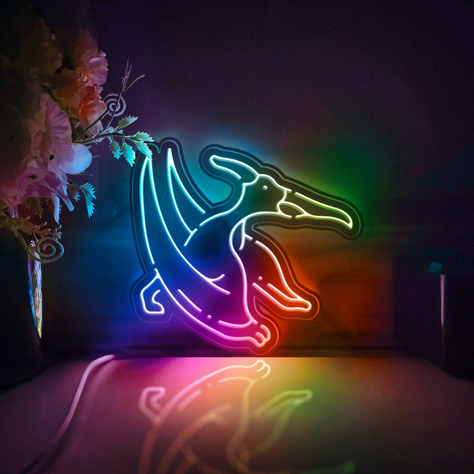 Dinosaur Led Light Box, Dimmable Neon-Like Light Signs USB Power for Wall Decor Bedroom Decoration, Color Flow Effect (WxH) 11"x11"