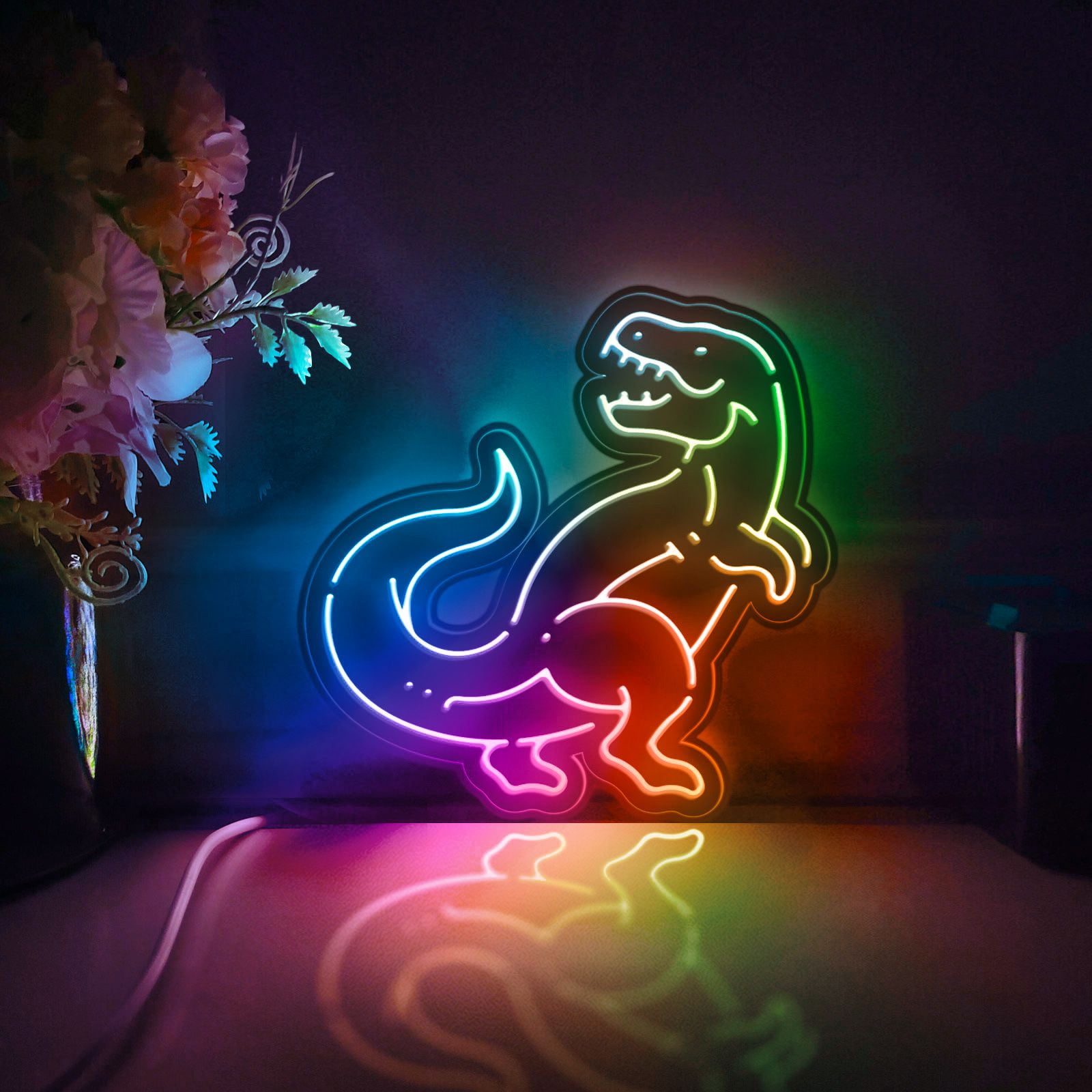 Dinosaur Led Light Box, Dimmable Neon-Like Light Signs USB Power for Wall Decor Bedroom Decoration, Color Flow Effect (WxH) 11"x11"