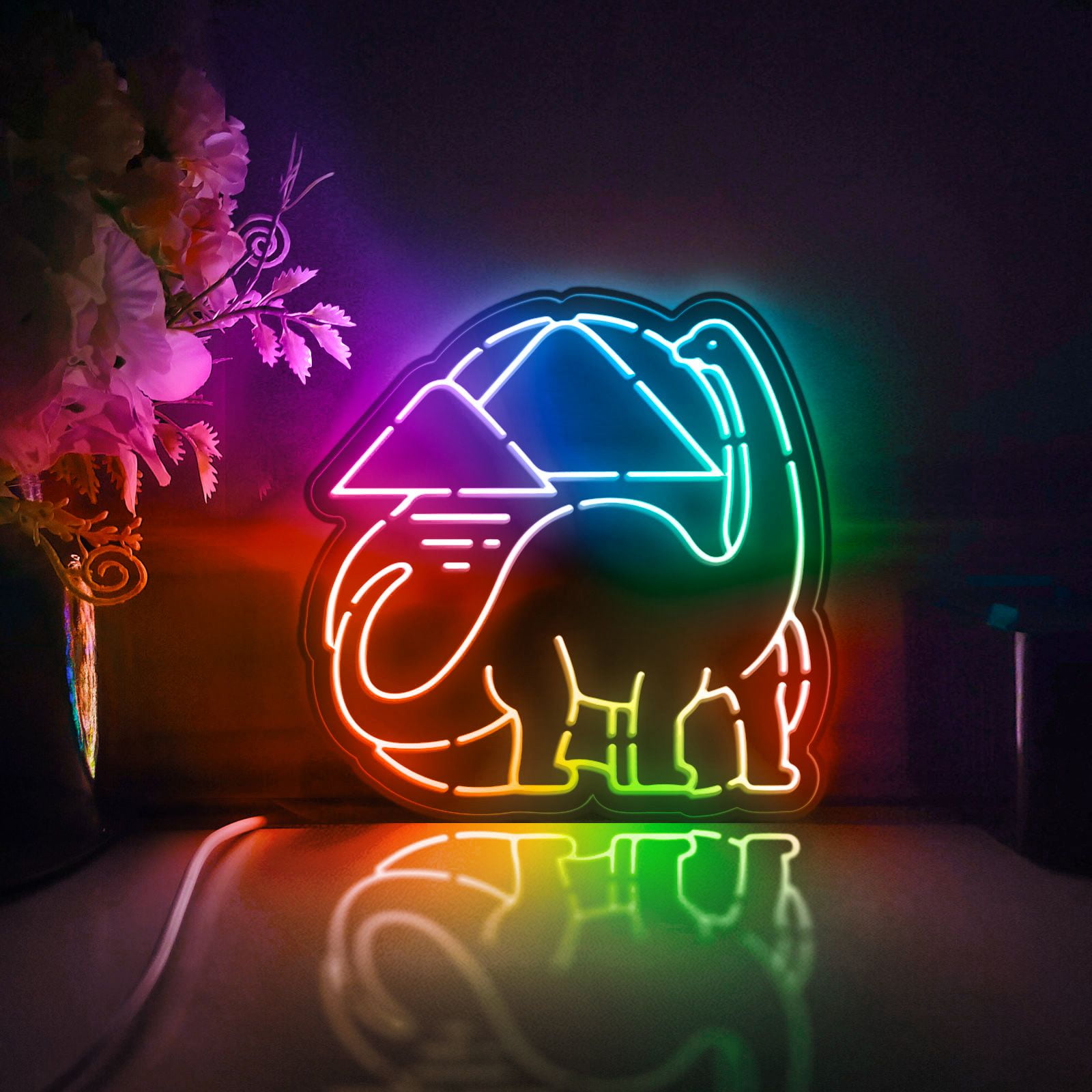 Dinosaur Led Light Box, Dimmable Neon-Like Light Signs USB Power for Wall Decor Bedroom Decoration, Color Flow Effect (WxH) 11"x11"