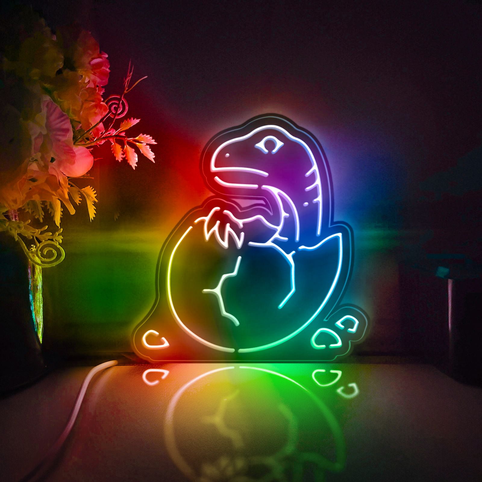 Dinosaur Led Light Box, Dimmable Neon-Like Light Signs USB Power for Wall Decor Bedroom Decoration, Color Flow Effect (WxH) 11"x12"