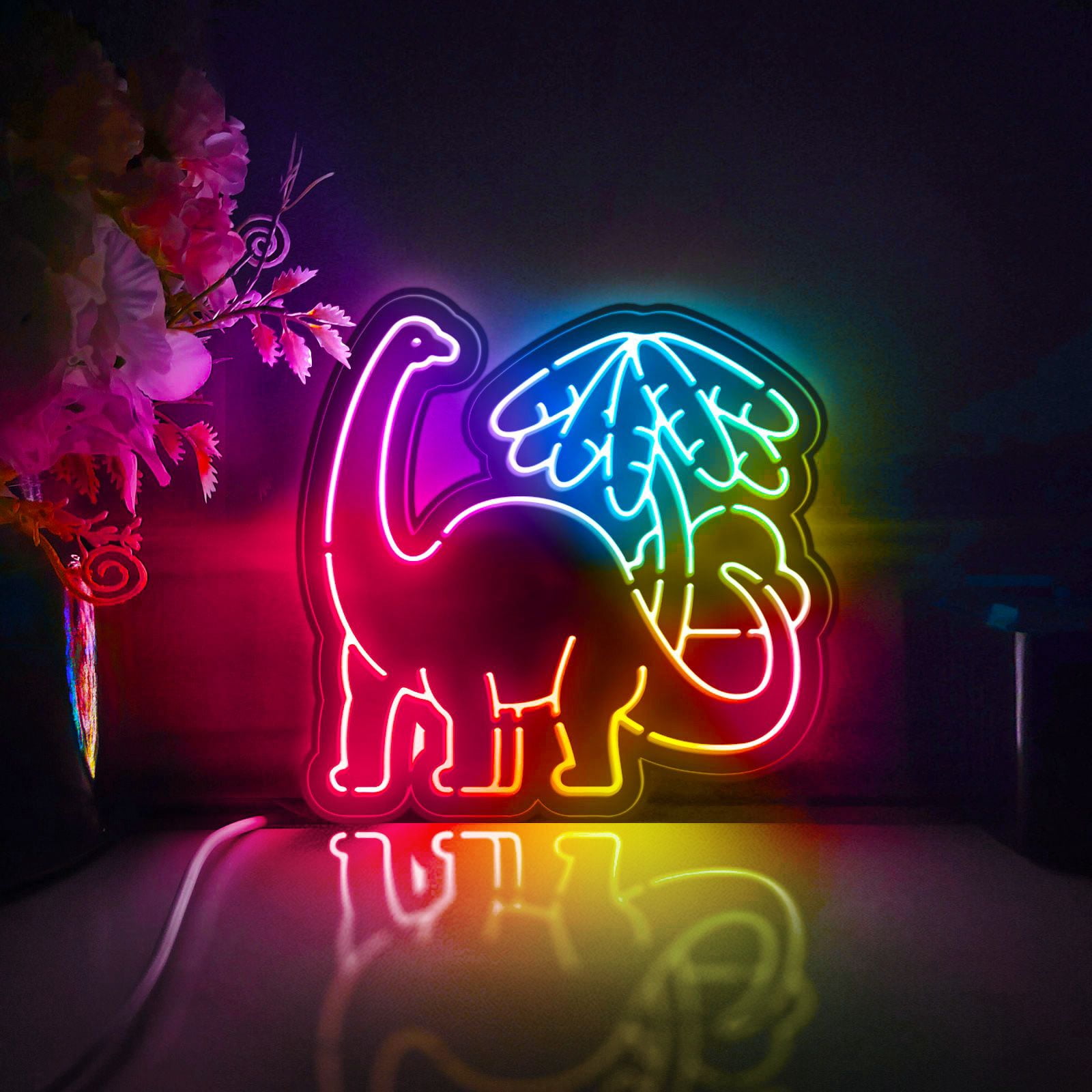 Dinosaur Led Light Box, Dimmable Neon-Like Light Signs USB Power for Wall Decor Bedroom Decoration, Color Flow Effect (WxH) 16"x15"