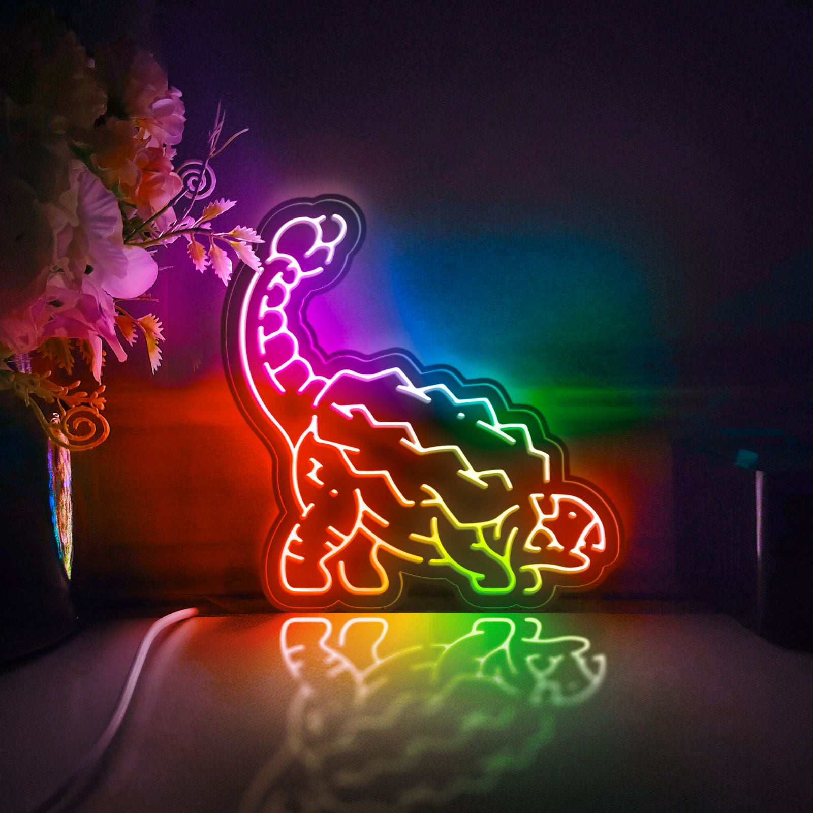 Dinosaur Led Light Box, Dimmable Neon-Like Light Signs USB Power for Wall Decor Bedroom Decoration, Color Flow Effect (WxH) 16"x16"
