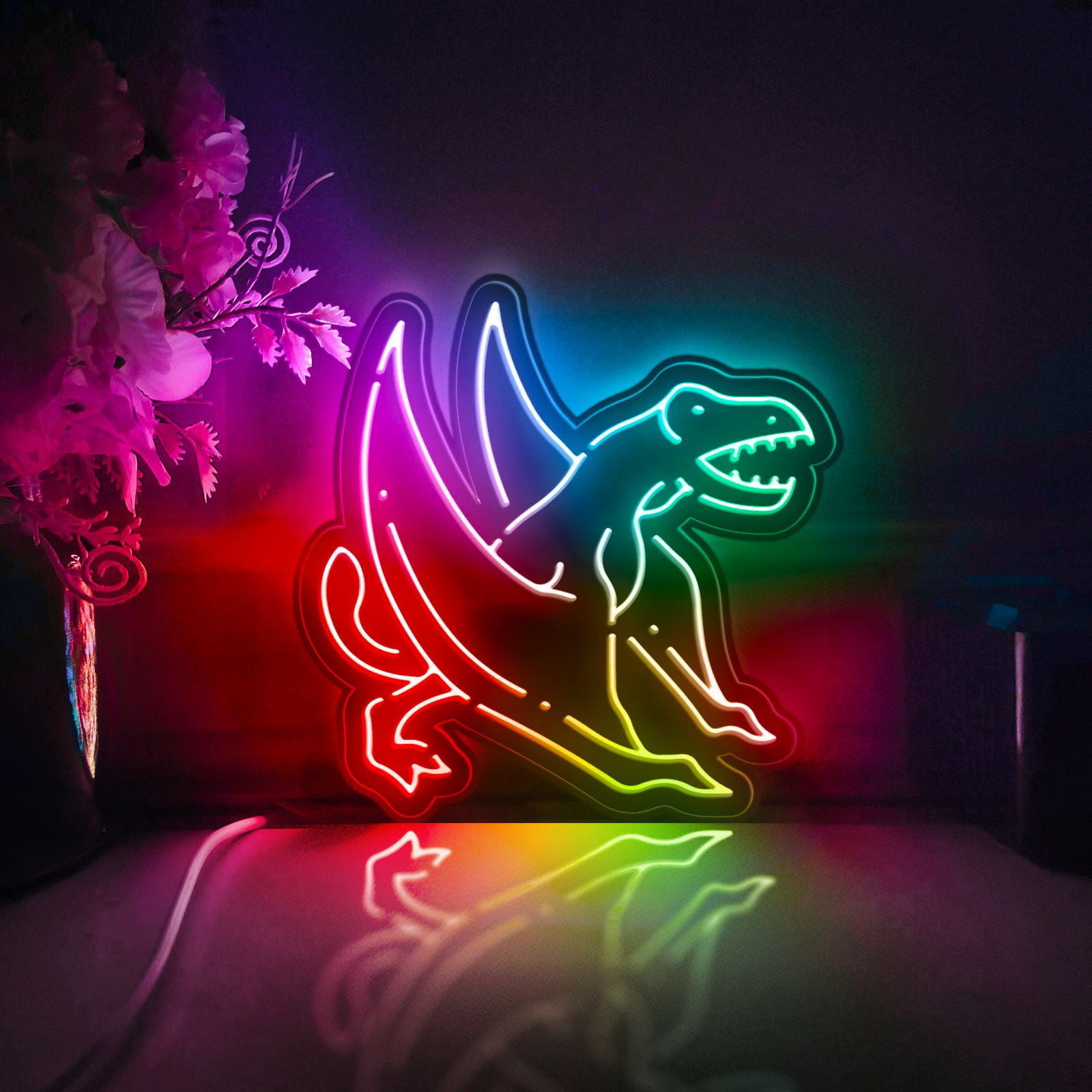Dinosaur Led Light Box, Dimmable Neon-Like Light Signs USB Power for Wall Decor Bedroom Decoration, Color Flow Effect (WxH) 16"x16"