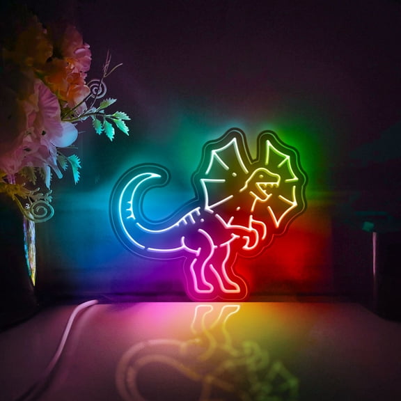 Dinosaur Led Light Box, Dimmable Neon-Like Light Signs USB Power for Wall Decor Bedroom Decoration, Color Flow Effect (WxH) 6"x5"