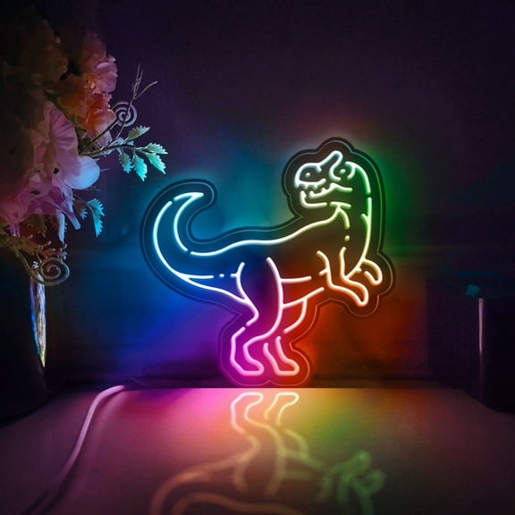 Dinosaur Led Light Box, Dimmable Neon-Like Light Signs USB Power for Wall Decor Bedroom Decoration, Color Flow Effect (WxH) 6"x6"