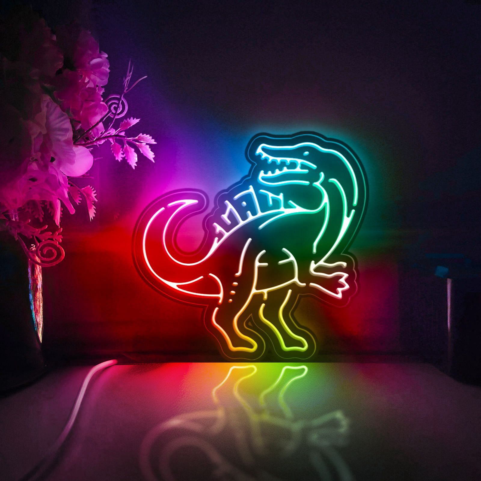 Dinosaur Led Light Box, Dimmable Neon-Like Light Signs USB Power for Wall Decor Bedroom Decoration, Color Flow Effect (WxH) 6"x6"