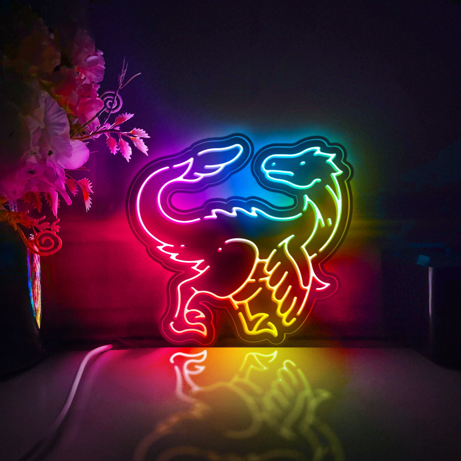 Dinosaur Led Light Box, Dimmable Neon-Like Light Signs USB Power for Wall Decor Bedroom Decoration, Color Flow Effect (WxH) 6"x6"