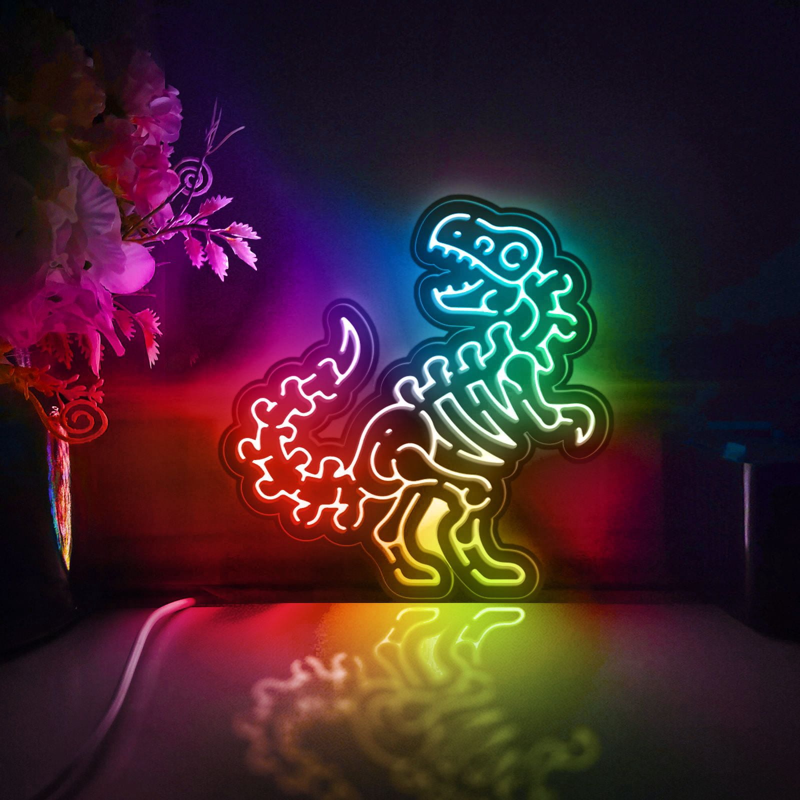 Dinosaur Led Light Box, Dimmable Neon-Like Light Signs USB Power for Wall Decor Bedroom Decoration, Color Flow Effect (WxH) 6"x6"