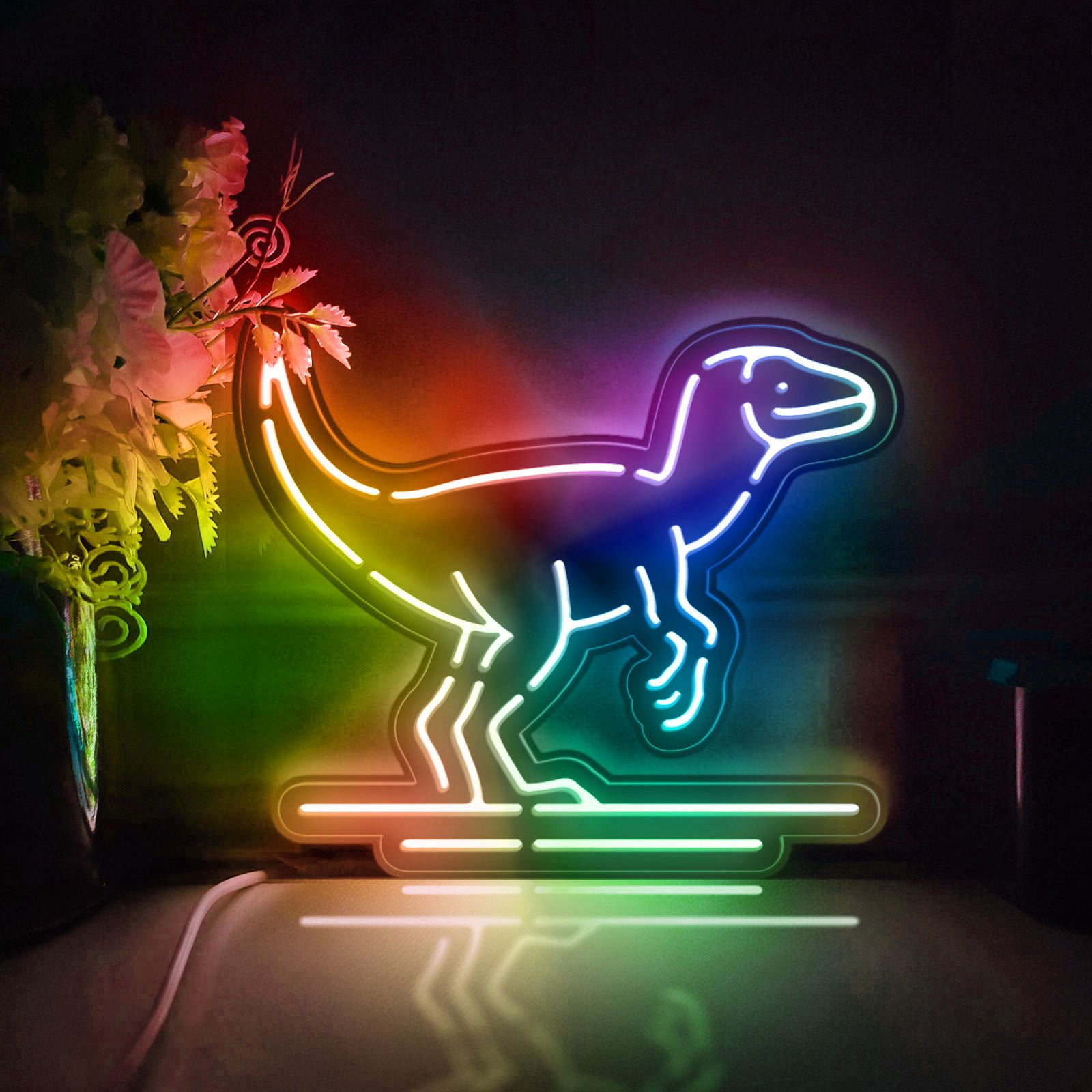Dinosaur Led Light Box, Dimmable Neon-Like Light Signs USB Power for Wall Decor Bedroom Decoration, Color Flow Effect (WxH) 8"x7"