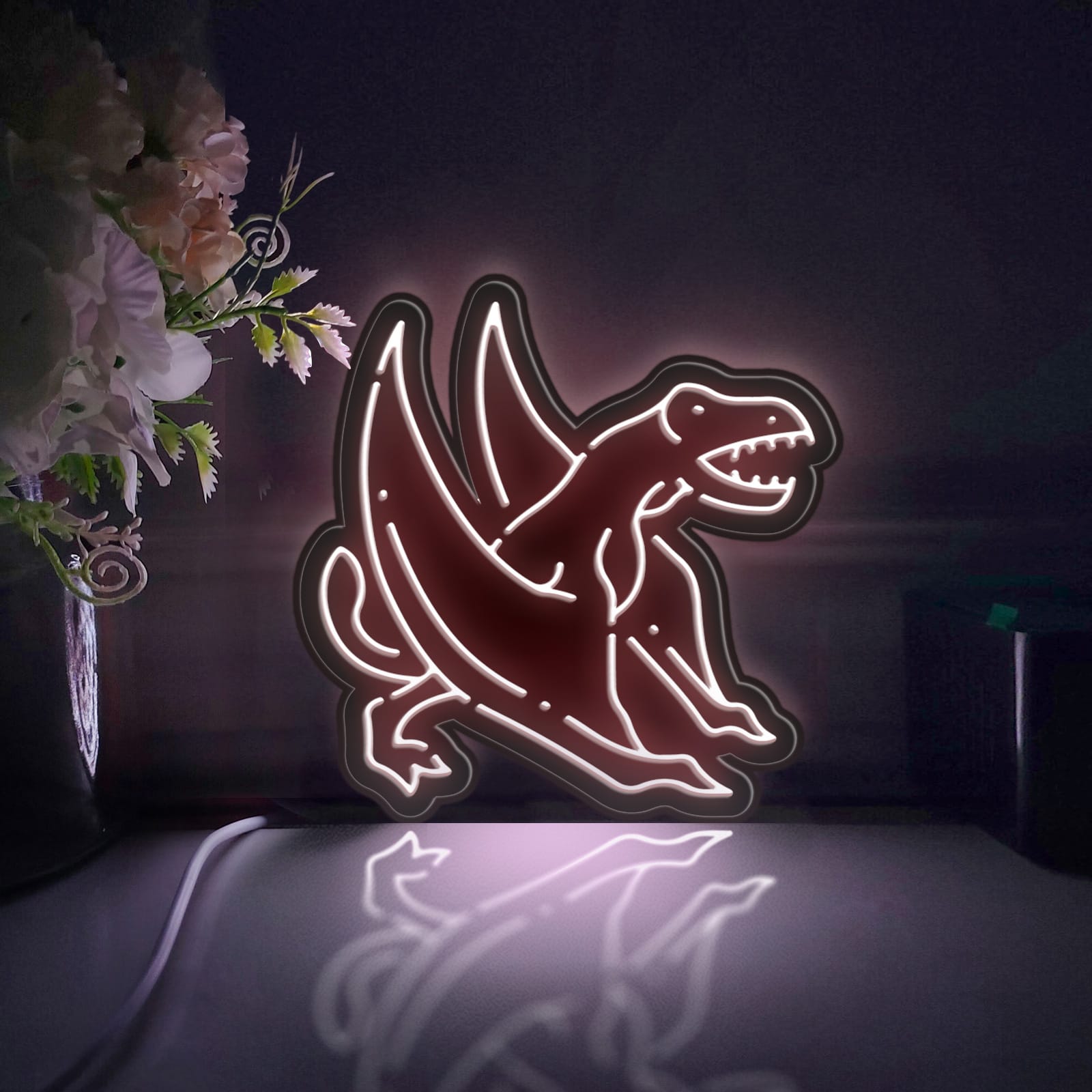 Dinosaur Led Light Box, Dimmable Neon-Like Light Signs USB Power for Wall Decor Bedroom Decoration, Static Light (WxH) 11"x11"