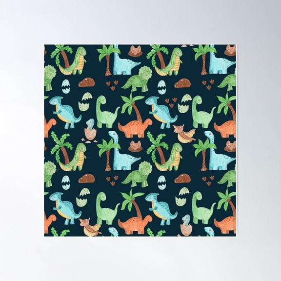 Dinosaur Life I Pattern Design Poster Wall Art, Modern Wall Decor For Living Room Bedroom, 30x30 UNFRAMED