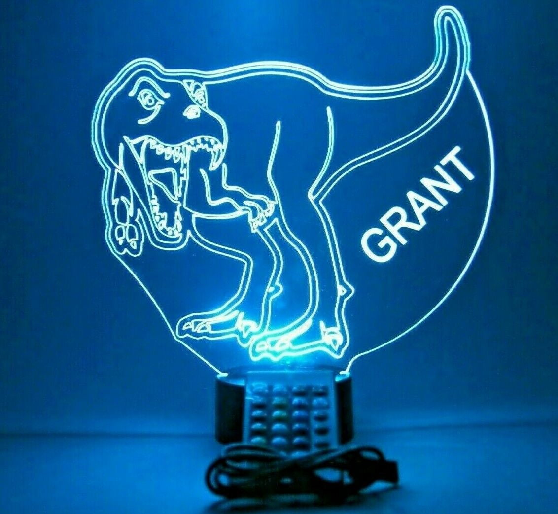 Dinosaur Light Up Lamp LED Personalized Animal Dinosaur Night Light Engraved Dino Table Lamp, Our Newest Feature - It's Wow, with Remote, 16 Color Options, Dimmer, Free Engraved, Great Gift