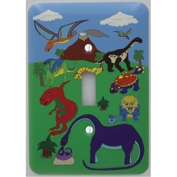 Dinosaur Light Switch Plate Cover  Dinosaur Children's  Wall Decor with Brontosaurus, Stegosaurus, T Rex, Pterodactyl
