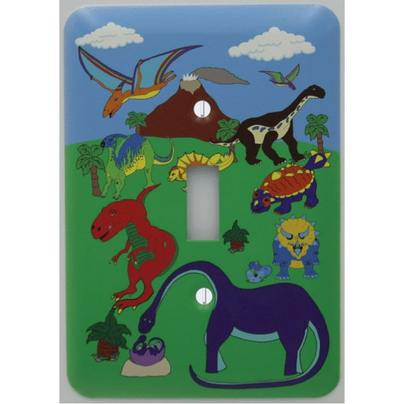 Dinosaur Light Switch Plate Cover Dinosaur Children's Wall Decor with Brontosaurus, Stegosaurus, T Rex, Pterodactyl
