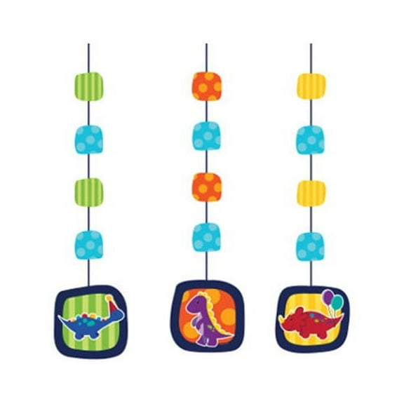 Various Dinosaur 'Little Dino Party' Hanging Decorations, Plastic, 3 Count