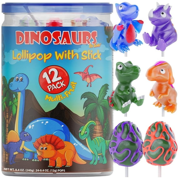Dinosaur Lollipops 12pk- Dinosaur Candy For Dinosaur Party Favors - Dinosaur Suckers & Dino Candy - Dinosaur Shaped Candy For Dino Party Favors - Dinosaur Birthday Decorations - Dinosaur Snacks