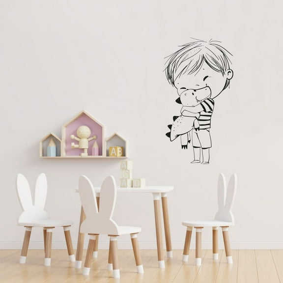 Dinosaur Love Cute Dinosaur Toy Happy Kid Playing Silhouette Vinyl Design Wall Sticker Wall Art Wall Decal Dino Love Boy Girl Kid Room Bedroom Nursery Kinder Home Decor Decoration Size (20x8 inch)