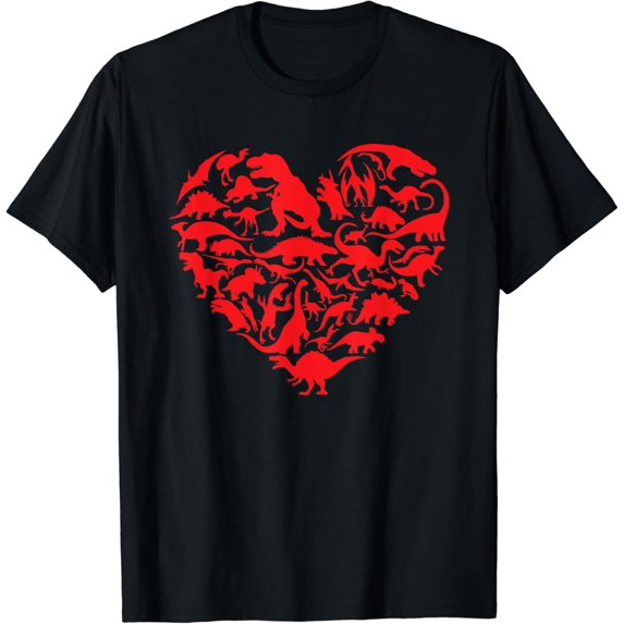 Dinosaur Love Heart Cute Valentines Day Boys Kids Toddlers T-Shirt