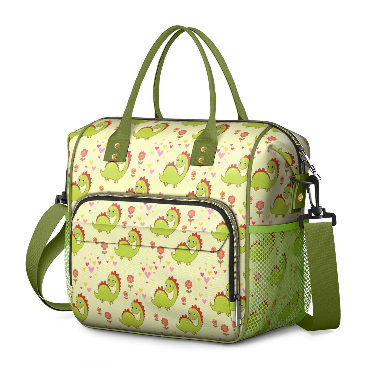 Dinosaur Lover Large Insulated Lunch Bag – Waterproof Dual Compartment Cooler Tote with Cute Dino Print, Adjustable Strap for Office, School, or Outdoor
