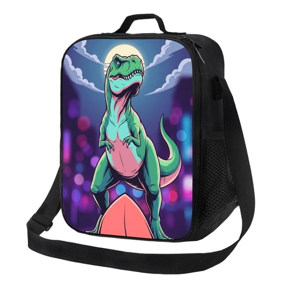 Dinosaur Lunch Bag Surfing Dinosaur Insulated Leakproof Thermal Lunch Bag With Adjustable Shoulder Strap Reusable Lunch Box For Work Office Gym Men Women