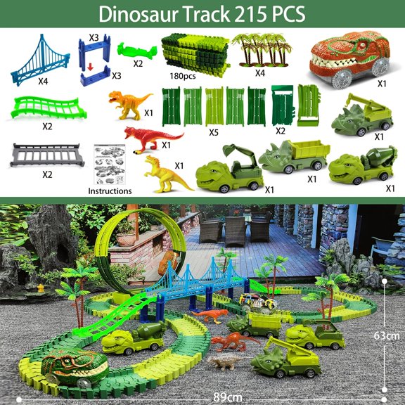 Dinosaur Magic Climbing Track Toys Train-Flexible Track Playset Dinosaurs Engineering Toys Race Car for Old boy Girls