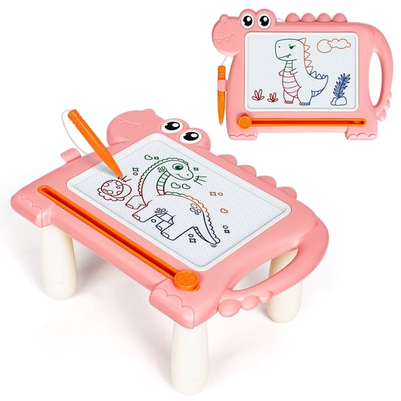Dinosaur Magnetic Doodle Drawing Board Tabletop for Toddlers, Baby Toys 1 2 3 Years Old, Educational Sketch Writing Pad for Kids, Birthday & Christmas Travel Present for 18 Months Girls Boys, Pink