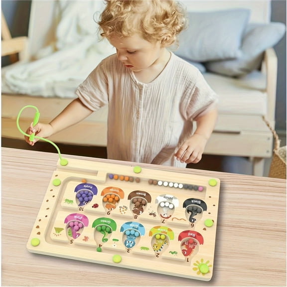 Dinosaur Magnetic Maze Board - Montessori Fine Motor Skills Color Sorting Counting Puzzle for Family Learning Fun
