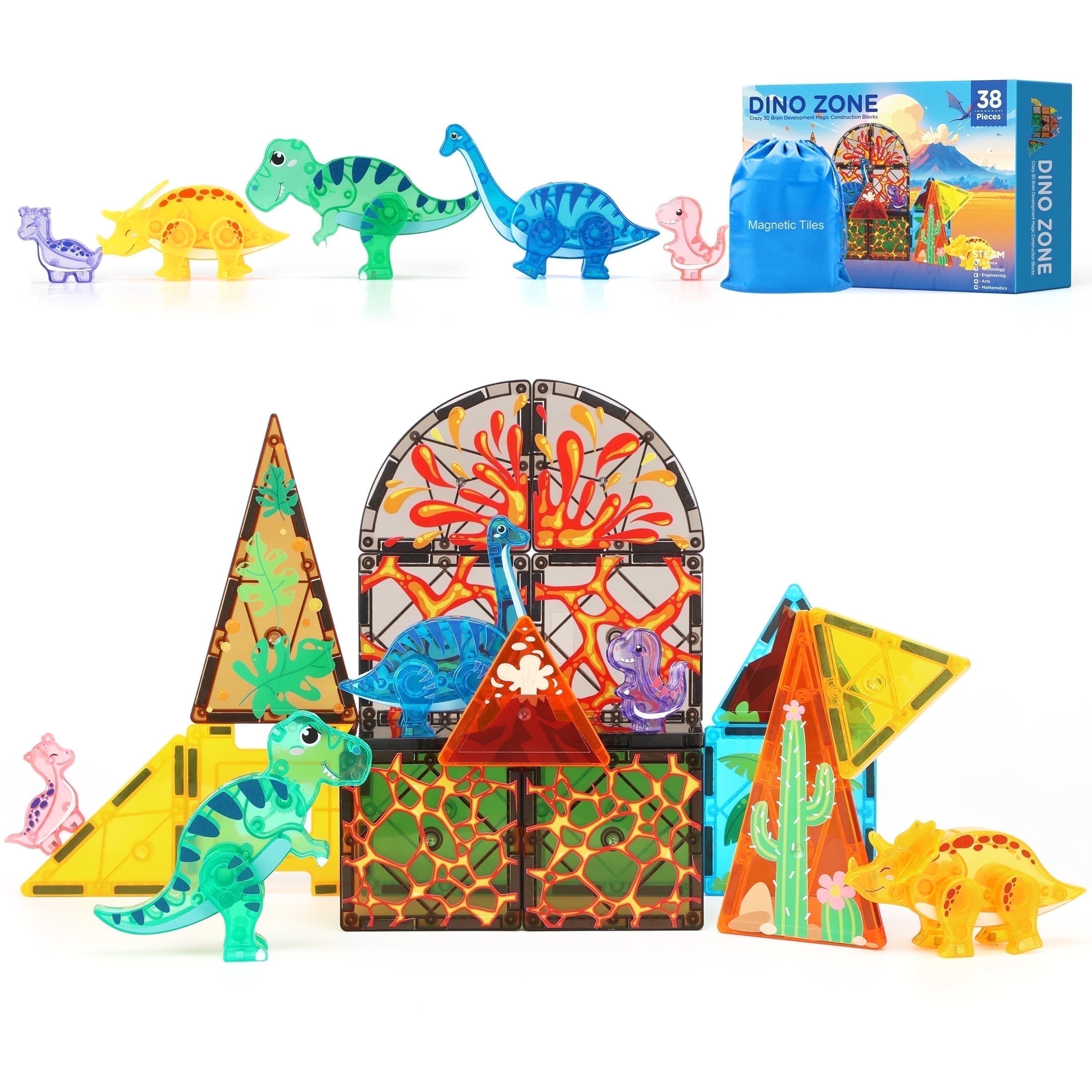 Magnetic Tiles for Kids Dinosaur Toys Building Blocks Dino World Magnetiles Toddler Toys STEM Learning Toy for Boys Girls