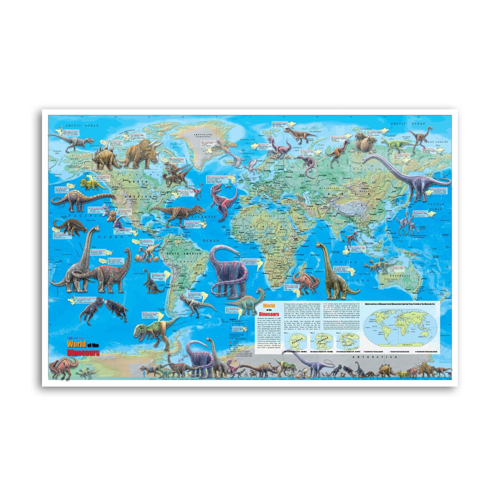 Dinosaur Map of The World Artworks Picture Print Poster Wall Art Painting Canvas Gift Decor Home Posters Decorative 24x36inch(60x90cm)