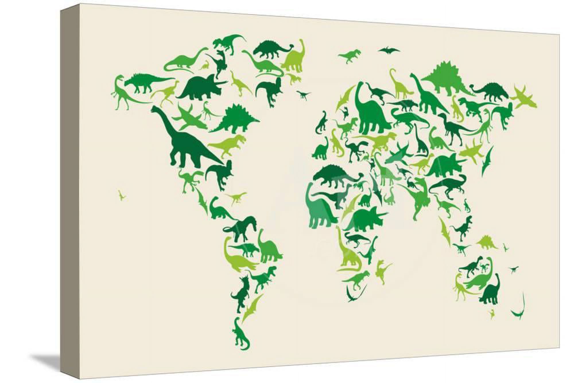 Dinosaur Map of the World Map, Stretched Canvas Wall Art by Michael
