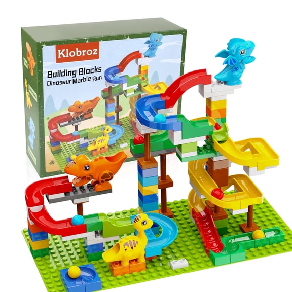 Dinosaur Marble Run Building Blocks Set, 127-Piece Large Classic Bricks with 2 Baseplates, STEM Learning Toy for Kids Ages 3-8, Compatible with All Major Brands