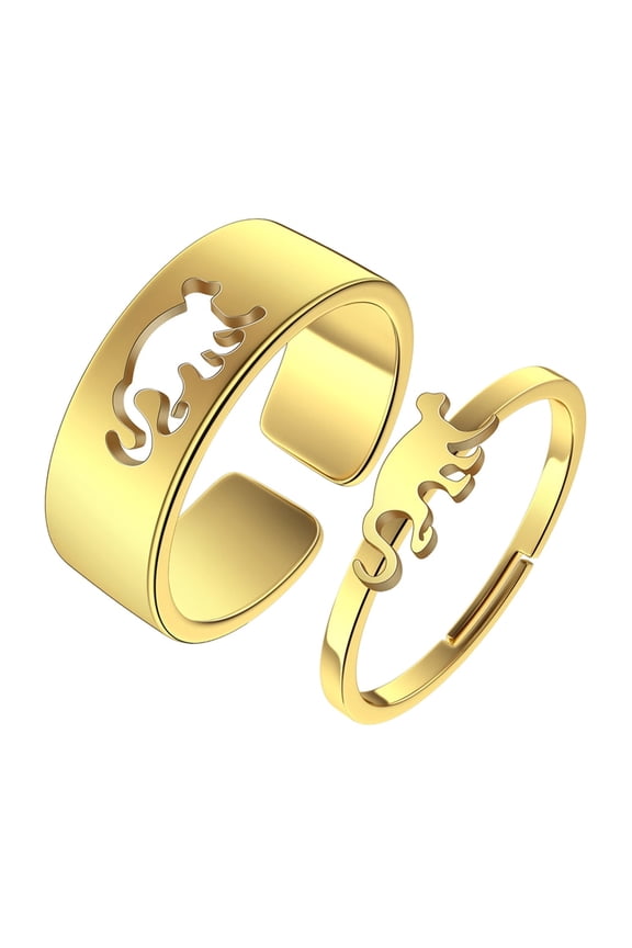 Dinosaur Matching Promise Ring Animals Promise Engagement Rings for Couples Men Women Jewelry Band Sets 316L Stainless Steel Adjustable Open Ring