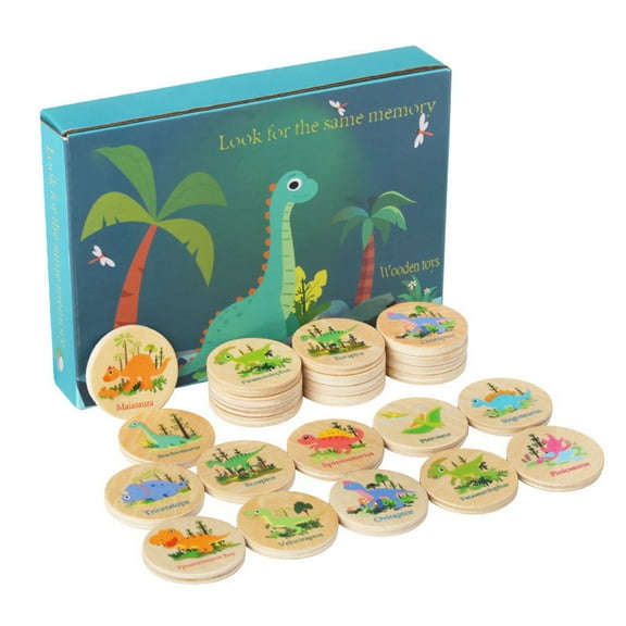 Dinosaur Memory Match Board Game Wooden Round Animal Sorting Grid Chess Set Interactive Family Tabletop Puzzle Early Learning Strategy Token Gift