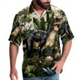 Dinosaur Men's Short Sleeve Poplin Shirts, Casual Printed Button Down
