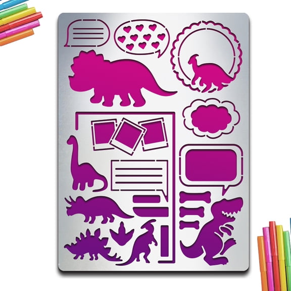 Dinosaur Metal Journal Stencil Dinosaur Dialog Box Metal Stencil 5.57.5inch Reusable Stainless Steel Painting Template Wood Carving