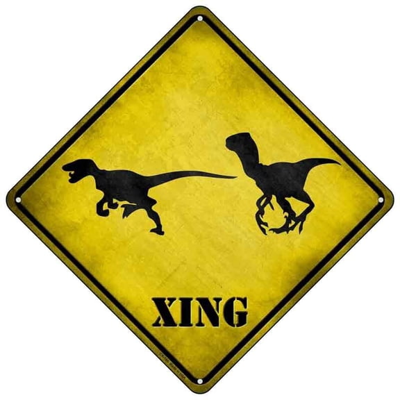 Dinosaur Metal Sign caution xing road traffic crossing Size: 8 inch x 8 inch