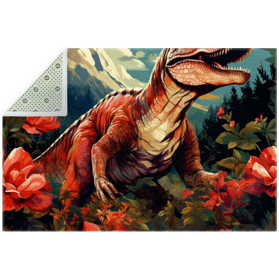 Dinosaur Modern Geometric Area Rug with Polyester Material for Living Room and Bedroom Décor - 4' x 6' Rectangle Floor Mat