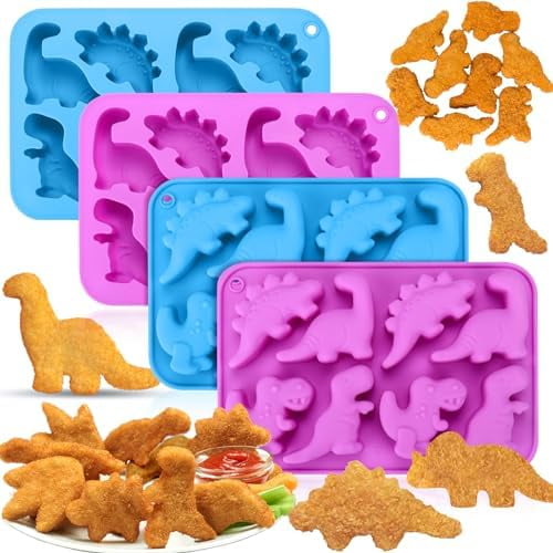 Dinosaur Molds Silicone, 4 Pcs Dinosaur Chicken Nuggets Molds, Dino Molds for Popsicle, Chocolate Candy Making$$Home Decor, Kitchen, & Other