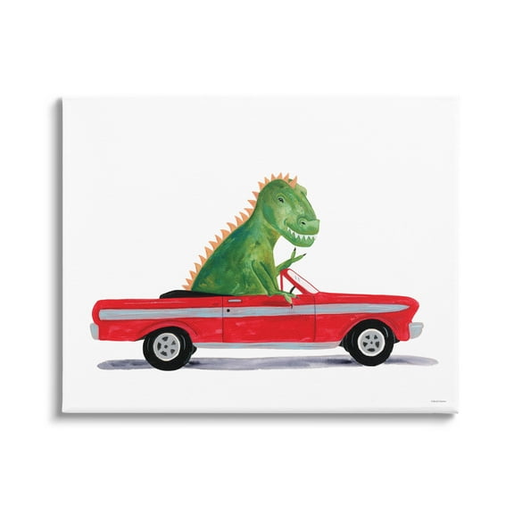 Dinosaur Monster Sports Car Fairy Tales & Fantasy Graphic Art Gallery Wrapped Canvas Print Wall Art